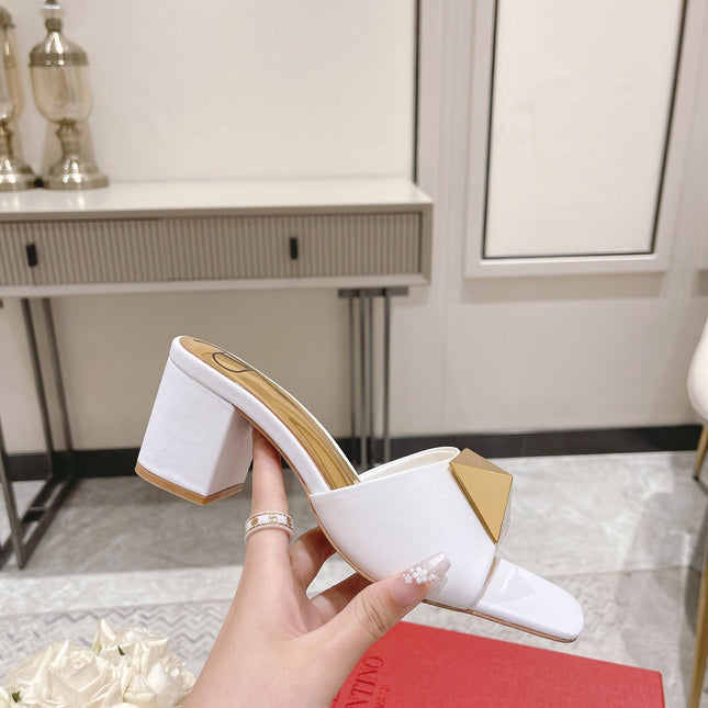 ONE STUD HEELED MULE 60 MM IN WHITE CALFSKIN