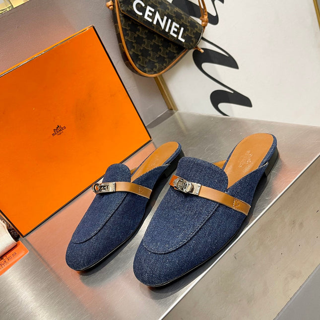 0Z MULE TAWNY AND DENIM CALFSKIN