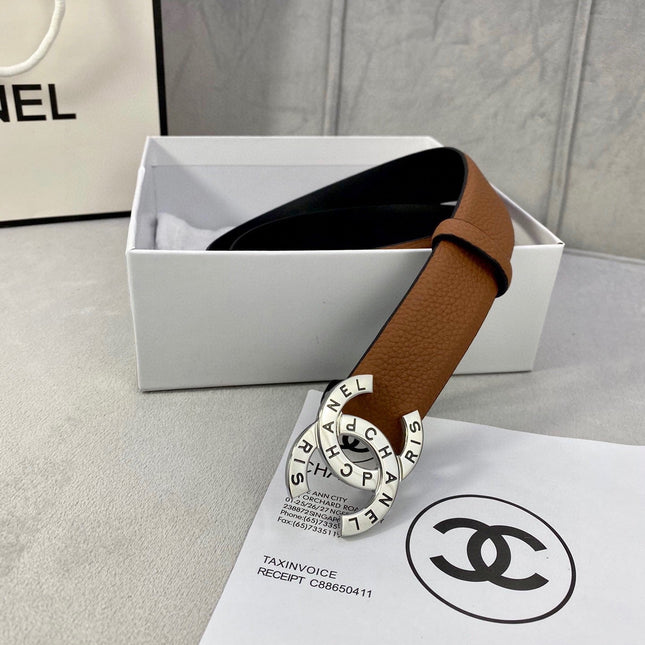 CC 30MM BELT IN BRONZE BROWN SMOOTH CALFSKIN WITH SILVER HARDWARE