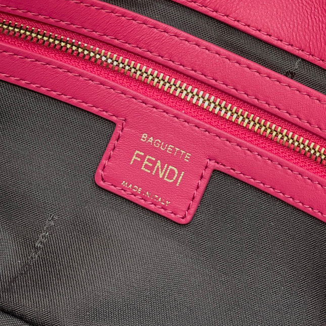 BAGUETTE WITH FF MOTIF 27 IN CERISH PINK SOFT LAMBSKIN GOLD HARDWARE