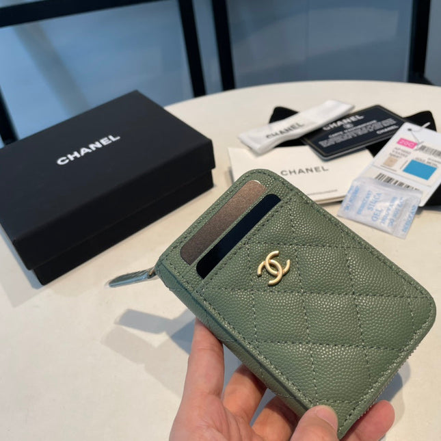 CC ZIPPED COIN PURSE 11 OLIVE GRAINED CALFSKIN