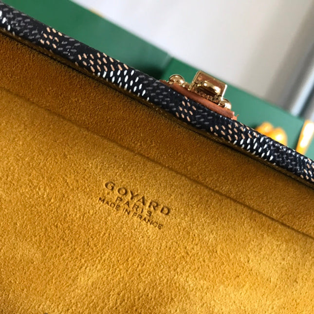 GRAND HÔTEL TRUNK BAG 24 IN BLACK GOYARDINE CANVAS AND TAN CALFSKIN