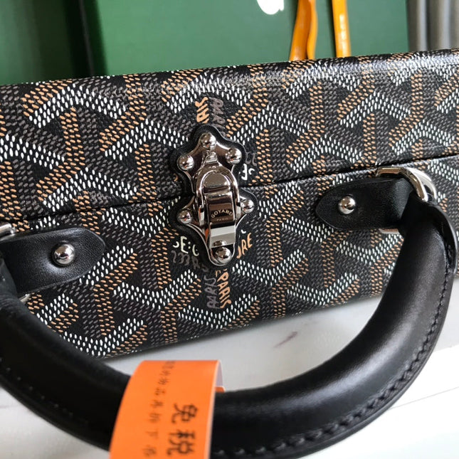 GRAND HÔTEL TRUNK BAG 24 IN BLACK GOYARDINE CANVAS AND CALFSKIN
