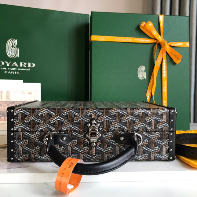 GRAND HÔTEL TRUNK BAG 24 IN BLACK GOYARDINE CANVAS AND CALFSKIN