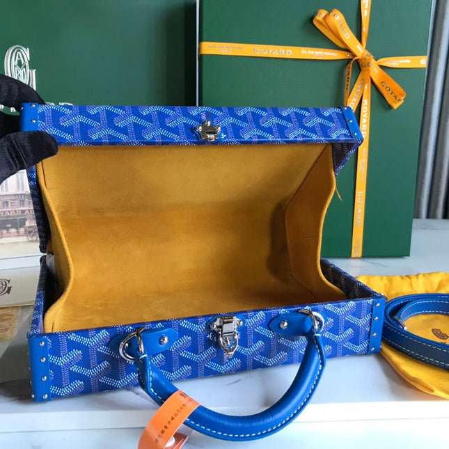 GRAND HÔTEL TRUNK BAG 24 IN BLUE GOYARDINE CANVAS AND CALFSKIN