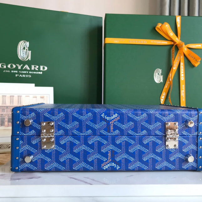 GRAND HÔTEL TRUNK BAG 24 IN BLUE GOYARDINE CANVAS AND CALFSKIN