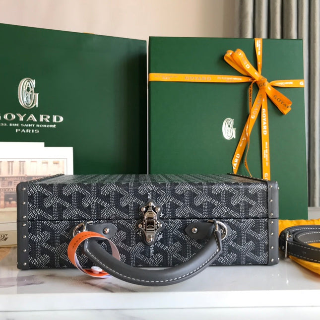 GRAND HÔTEL TRUNK BAG 24 IN GREY BLACK GOYARDINE CANVAS AND CALFSKIN