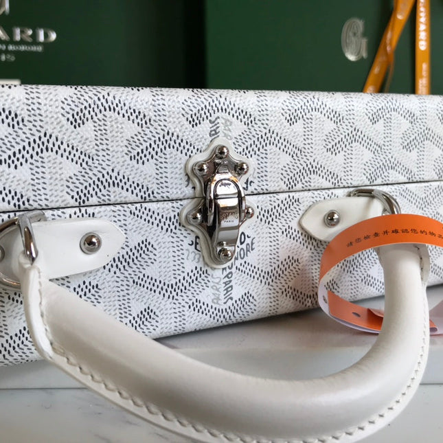 GRAND HÔTEL TRUNK BAG 24 IN WHITE GOYARDINE CANVAS AND CALFSKIN