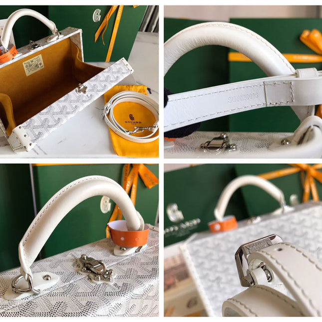 GRAND HÔTEL TRUNK BAG 24 IN WHITE GOYARDINE CANVAS AND CALFSKIN