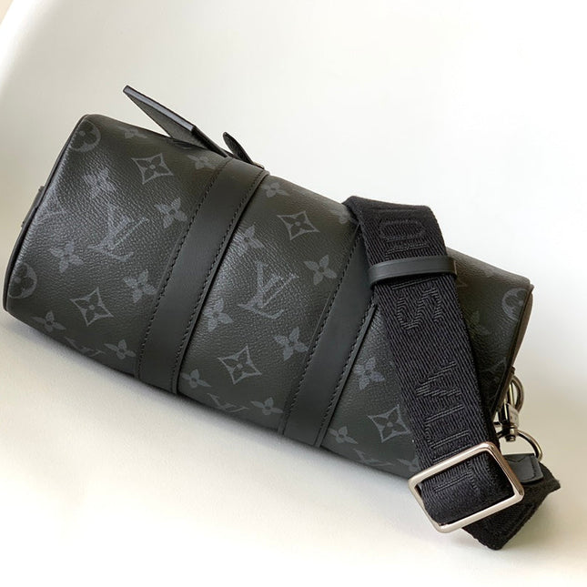 KEEPALL BANDOULIÈRE 25 IN BLACK MONOGRAM HERITAGE CANVAS