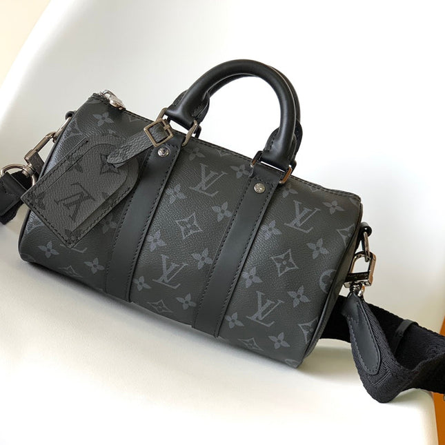 KEEPALL BANDOULIÈRE 25 IN BLACK MONOGRAM HERITAGE CANVAS