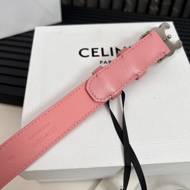 TRIOMPHE 25 MM BELT IN BLUSH PINK CALFSKIN SILVER HARDWARE