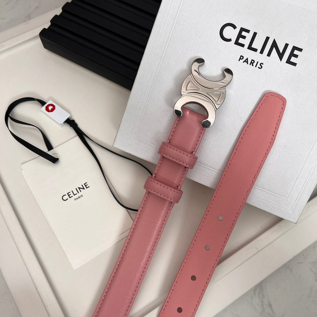 TRIOMPHE 25 MM BELT IN BLUSH PINK CALFSKIN SILVER HARDWARE