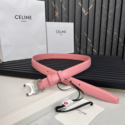 TRIOMPHE 25 MM BELT IN BLUSH PINK CALFSKIN SILVER HARDWARE