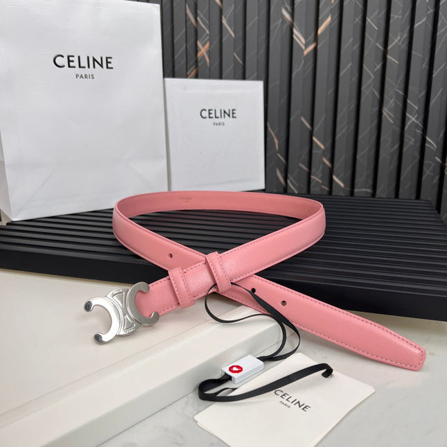 TRIOMPHE 25 MM BELT IN BLUSH PINK CALFSKIN SILVER HARDWARE