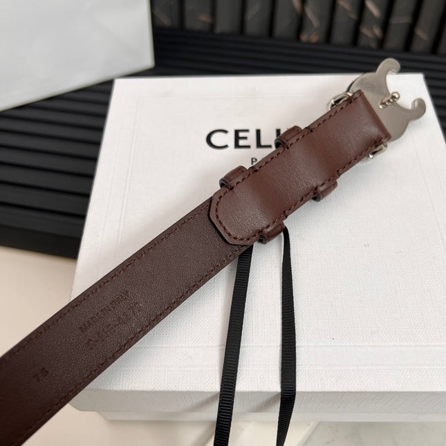 TRIOMPHE 25 MM BELT IN DARK BROWN CALFSKIN SILVER HARDWARE