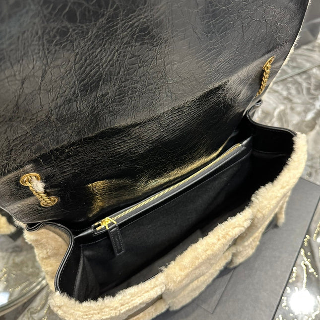JAMIE 4.3 LARGE BAG 38 IN BLACK CALFSKIN MIX BEIGE SHEARLING GOLD HARDWARE