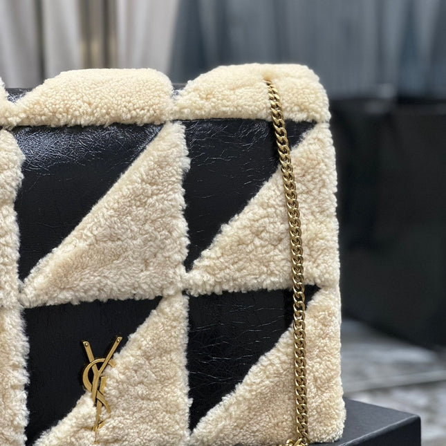 JAMIE 4.3 LARGE BAG 38 IN BLACK CALFSKIN MIX BEIGE SHEARLING GOLD HARDWARE