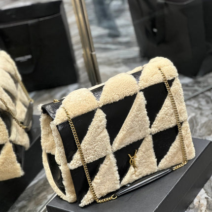 JAMIE 4.3 LARGE BAG 38 IN BLACK CALFSKIN MIX BEIGE SHEARLING GOLD HARDWARE