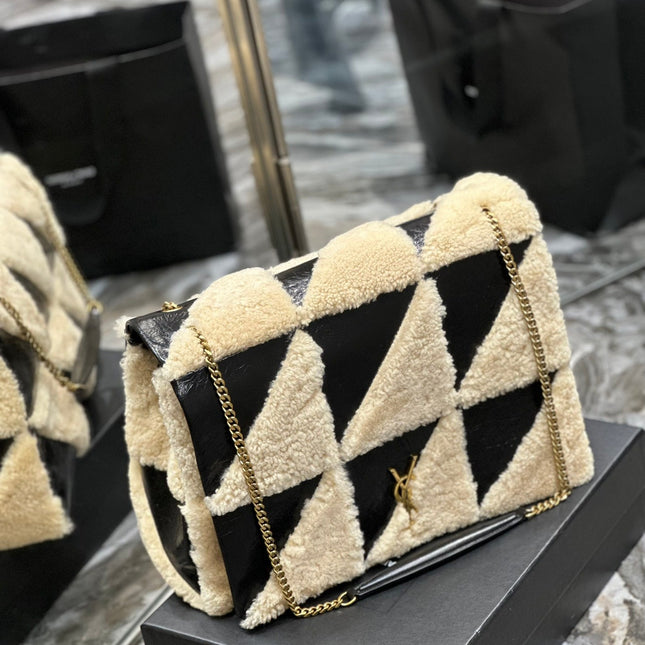 JAMIE 4.3 LARGE BAG 38 IN BLACK CALFSKIN MIX BEIGE SHEARLING GOLD HARDWARE