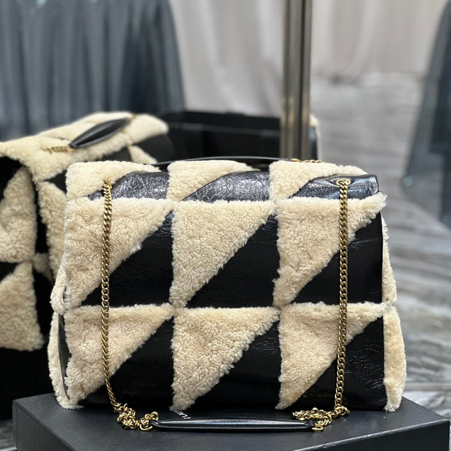 JAMIE 4.3 LARGE BAG 38 IN BLACK CALFSKIN MIX BEIGE SHEARLING GOLD HARDWARE