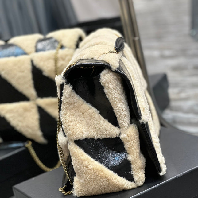 JAMIE 4.3 LARGE BAG 38 IN BLACK CALFSKIN MIX BEIGE SHEARLING GOLD HARDWARE
