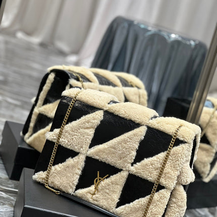 JAMIE 4.3 LARGE BAG 38 IN BLACK CALFSKIN MIX BEIGE SHEARLING GOLD HARDWARE