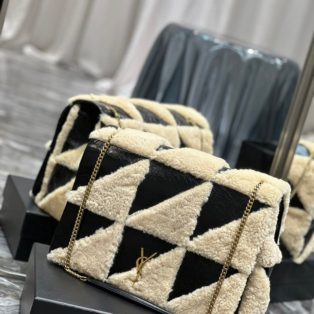 JAMIE 4.3 LARGE BAG 38 IN BLACK CALFSKIN MIX BEIGE SHEARLING GOLD HARDWARE
