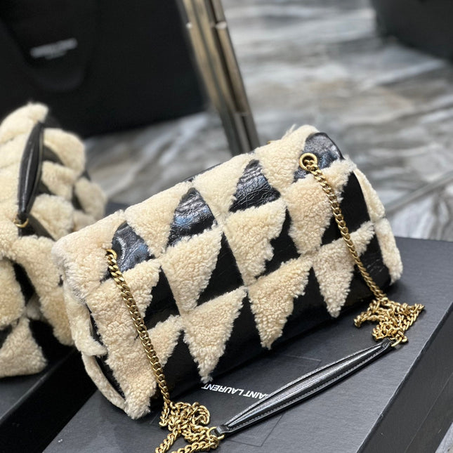 JAMIE BAG 25 IN BLACK CALFSKIN MIX BEIGE SHEARLING GOLD HARDWARE
