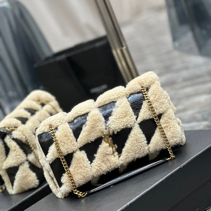 JAMIE BAG 25 IN BLACK CALFSKIN MIX BEIGE SHEARLING GOLD HARDWARE