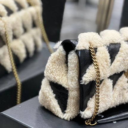 JAMIE BAG 25 IN BLACK CALFSKIN MIX BEIGE SHEARLING GOLD HARDWARE