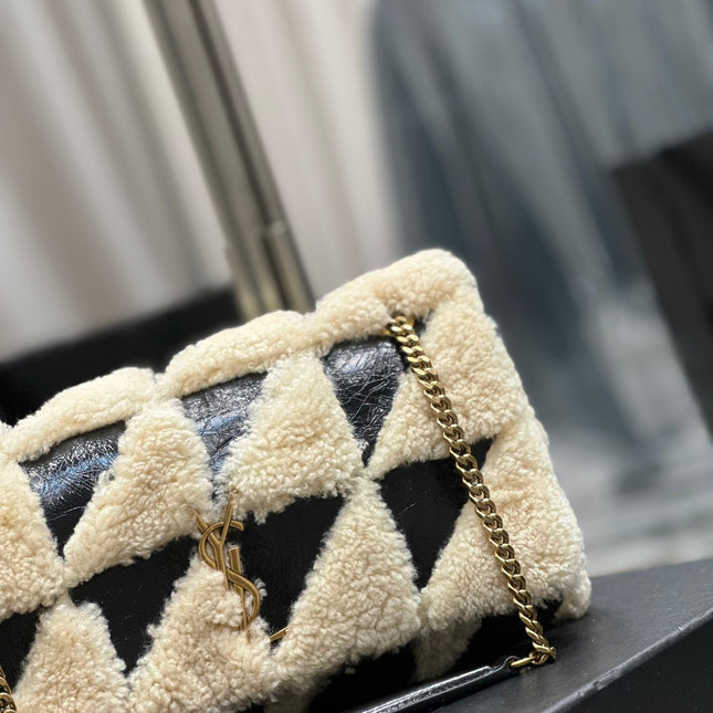 JAMIE BAG 25 IN BLACK CALFSKIN MIX BEIGE SHEARLING GOLD HARDWARE