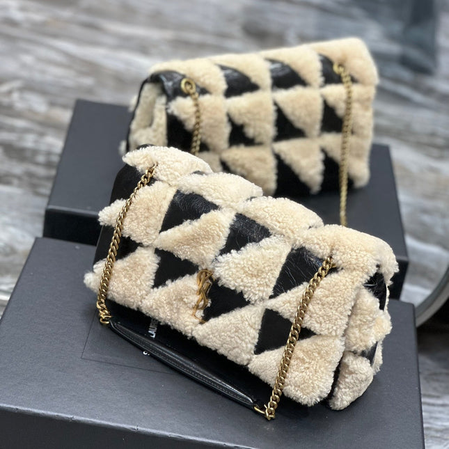 JAMIE BAG 25 IN BLACK CALFSKIN MIX BEIGE SHEARLING GOLD HARDWARE