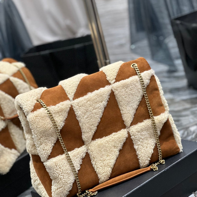 JAMIE 4.3 LARGE BAG 38 IN BROWN SUEDE MIX BEIGE SHEARLING GOLD HARDWARE