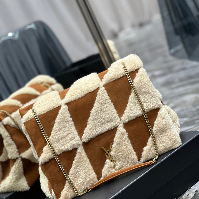 JAMIE 4.3 LARGE BAG 38 IN BROWN SUEDE MIX BEIGE SHEARLING GOLD HARDWARE