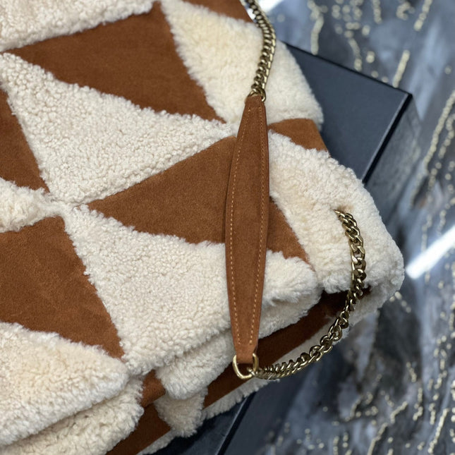 JAMIE 4.3 LARGE BAG 38 IN BROWN SUEDE MIX BEIGE SHEARLING GOLD HARDWARE