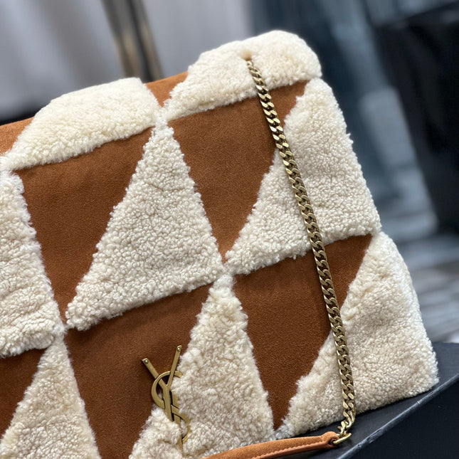 JAMIE 4.3 LARGE BAG 38 IN BROWN SUEDE MIX BEIGE SHEARLING GOLD HARDWARE