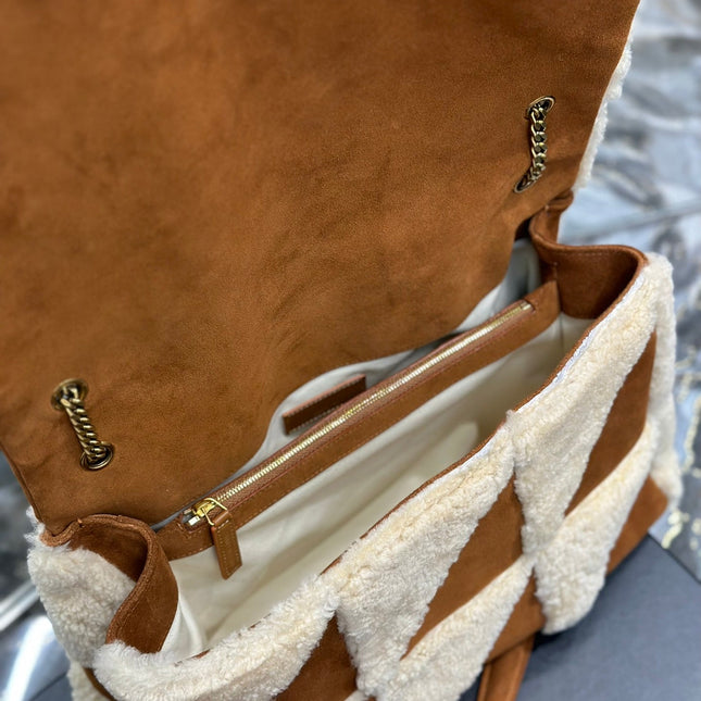 JAMIE 4.3 LARGE BAG 38 IN BROWN SUEDE MIX BEIGE SHEARLING GOLD HARDWARE
