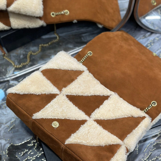 JAMIE 4.3 LARGE BAG 38 IN BROWN SUEDE MIX BEIGE SHEARLING GOLD HARDWARE