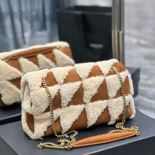 JAMIE BAG 25 IN BROWN SUEDE MIX BEIGE SHEARLING GOLD HARDWARE