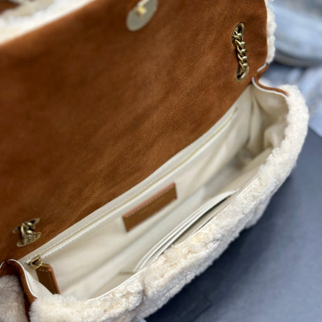 JAMIE BAG 25 IN BROWN SUEDE MIX BEIGE SHEARLING GOLD HARDWARE