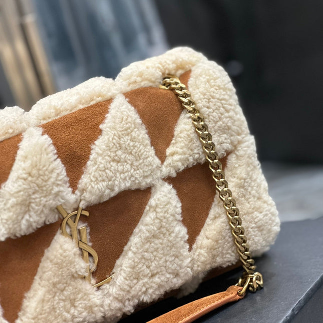 JAMIE BAG 25 IN BROWN SUEDE MIX BEIGE SHEARLING GOLD HARDWARE