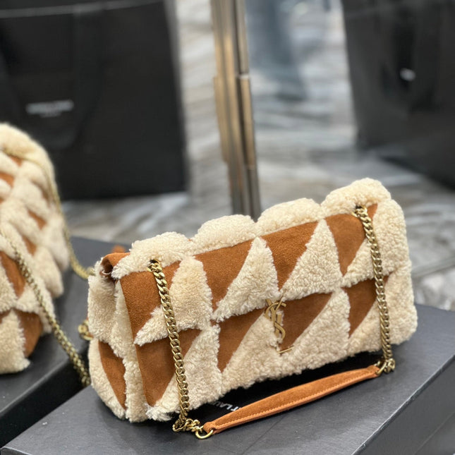 JAMIE BAG 25 IN BROWN SUEDE MIX BEIGE SHEARLING GOLD HARDWARE