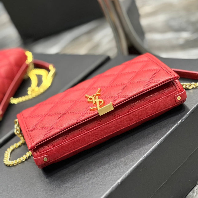BECKY 22.5 QUILTED RED LAMBSKIN GOLD HARDWARE