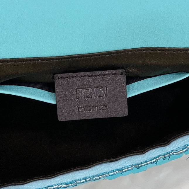 BAGUETTE MINI 19 IN BRIGHT TURQUOISE SEQUINS GOLD HARDWARE