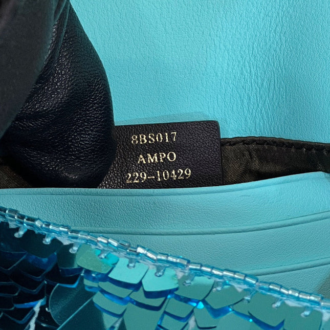 BAGUETTE MINI 19 IN BRIGHT TURQUOISE SEQUINS GOLD HARDWARE