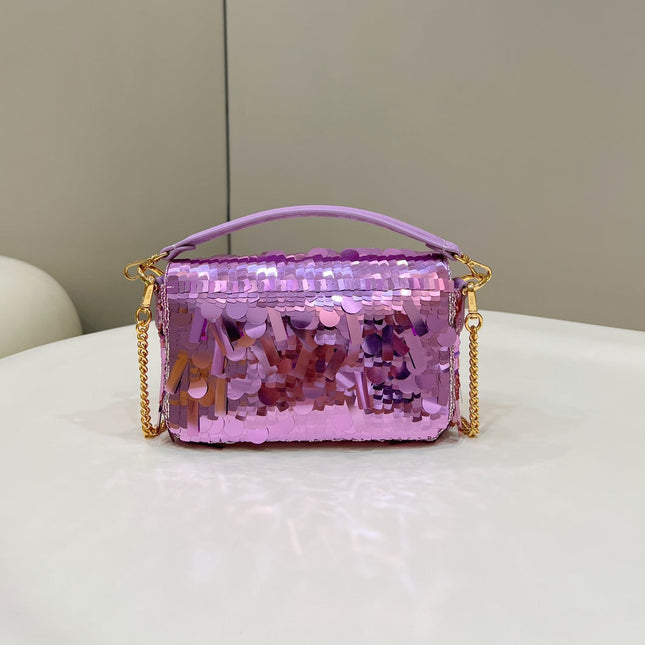 BAGUETTE MINI 19 IN PERIWINKLE PURPLE SEQUINS GOLD HARDWARE