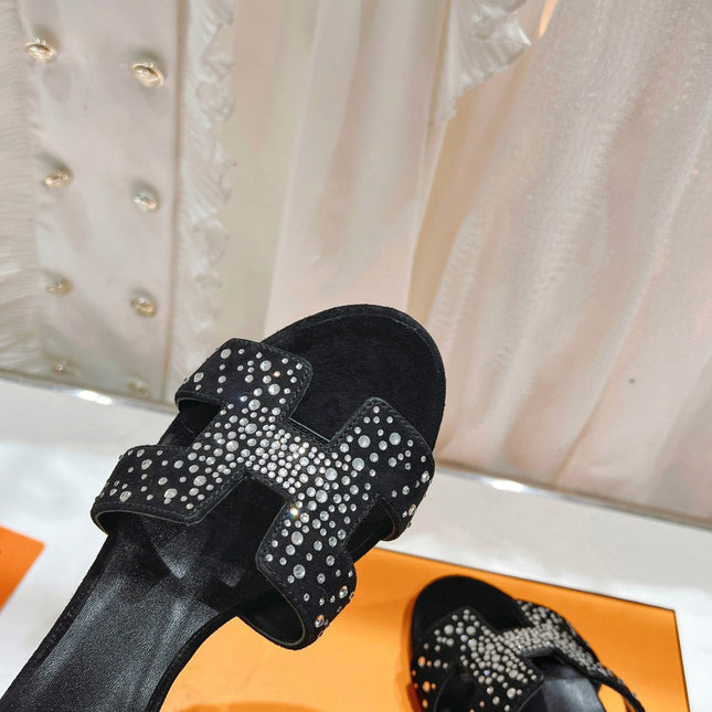 0ASIS SANDALS BLACK LAMBSKIN ATTACH CRYSTAL