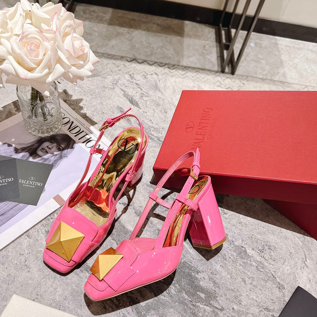 ONE STUD BRIGHT PINK PATENT LEATHER LACE-UP HIGH HEELS 85 MM