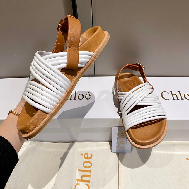 CROSS STRAP SANDAL IN WHITE MIX BRONZE BROWN RUBBER WITH GOLD HARDWARE